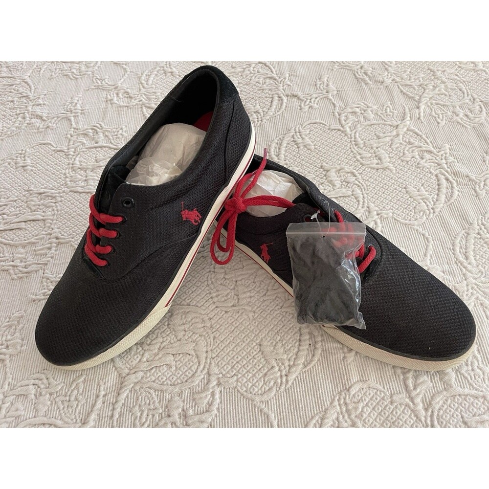 Polo Ralph Lauren Vaughn Black Mesh Sneakers Shoes Men Red Logo Men 12D NWOT